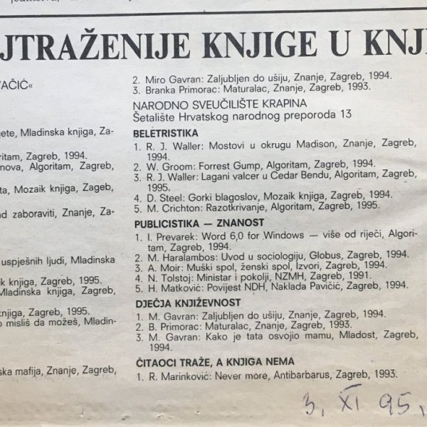 Hrvatsko slovo, studeni 1995